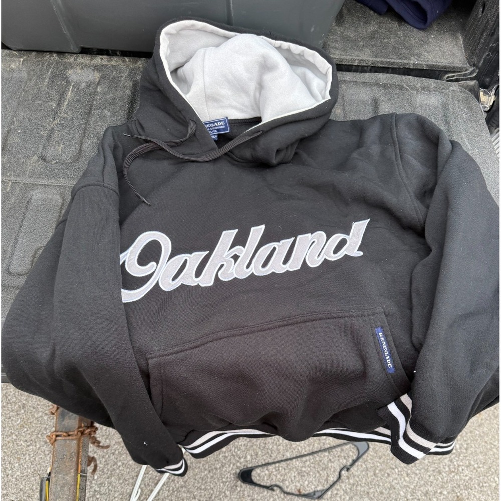 Renegade Oakland Hoodie Men's XL Black Gray Varsity Style Embroidered Sweatshirt